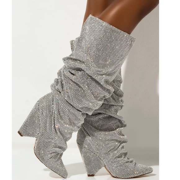 women's crystal rhinestone embellished slouch boots - Picture 2 of 7